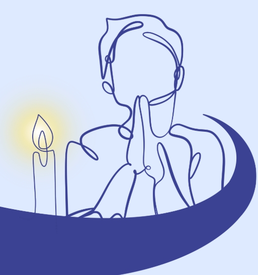 Illustration of person in praywith candle