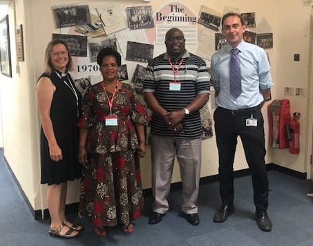 The Revd Susan Bates with Bishop Vithalis, Monica and the Headteacher