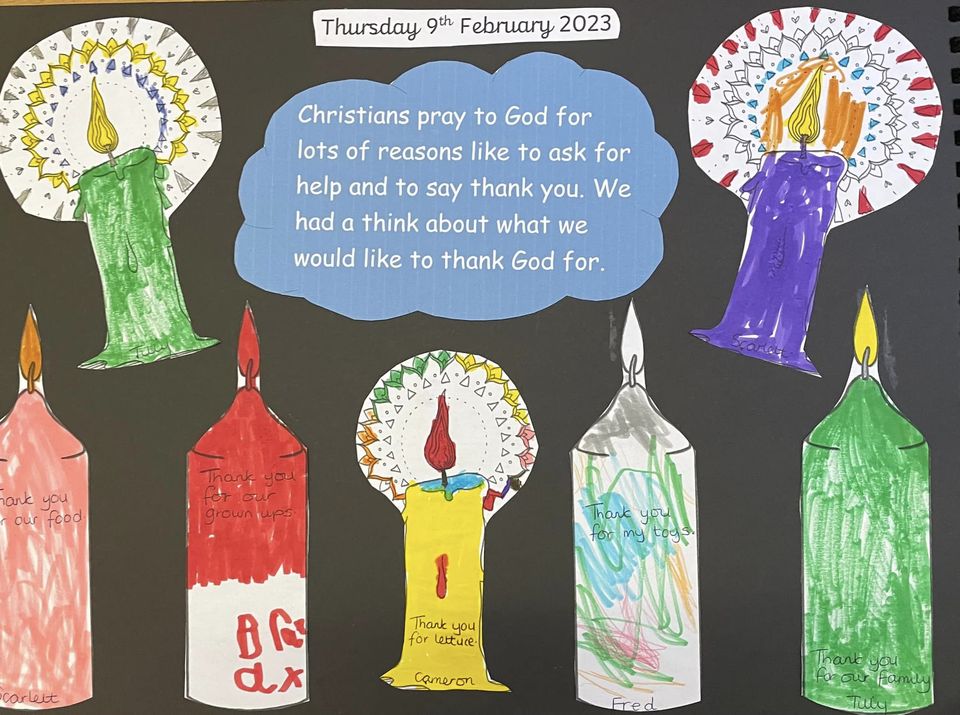 Pupils at Honington CEVCP School created this display after thinking about the things they would like to thank God for